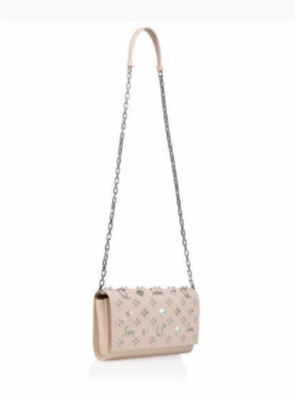 Christian Louboutin Nude Croc-Embossed Studded Shoulder Bag with Chain - Picture 3 of 5